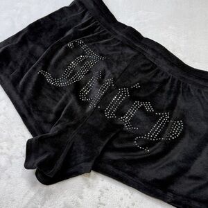 Juicy Couture Velour Shorts Womens Medium Black‎ Rhinestone Logo Y2K